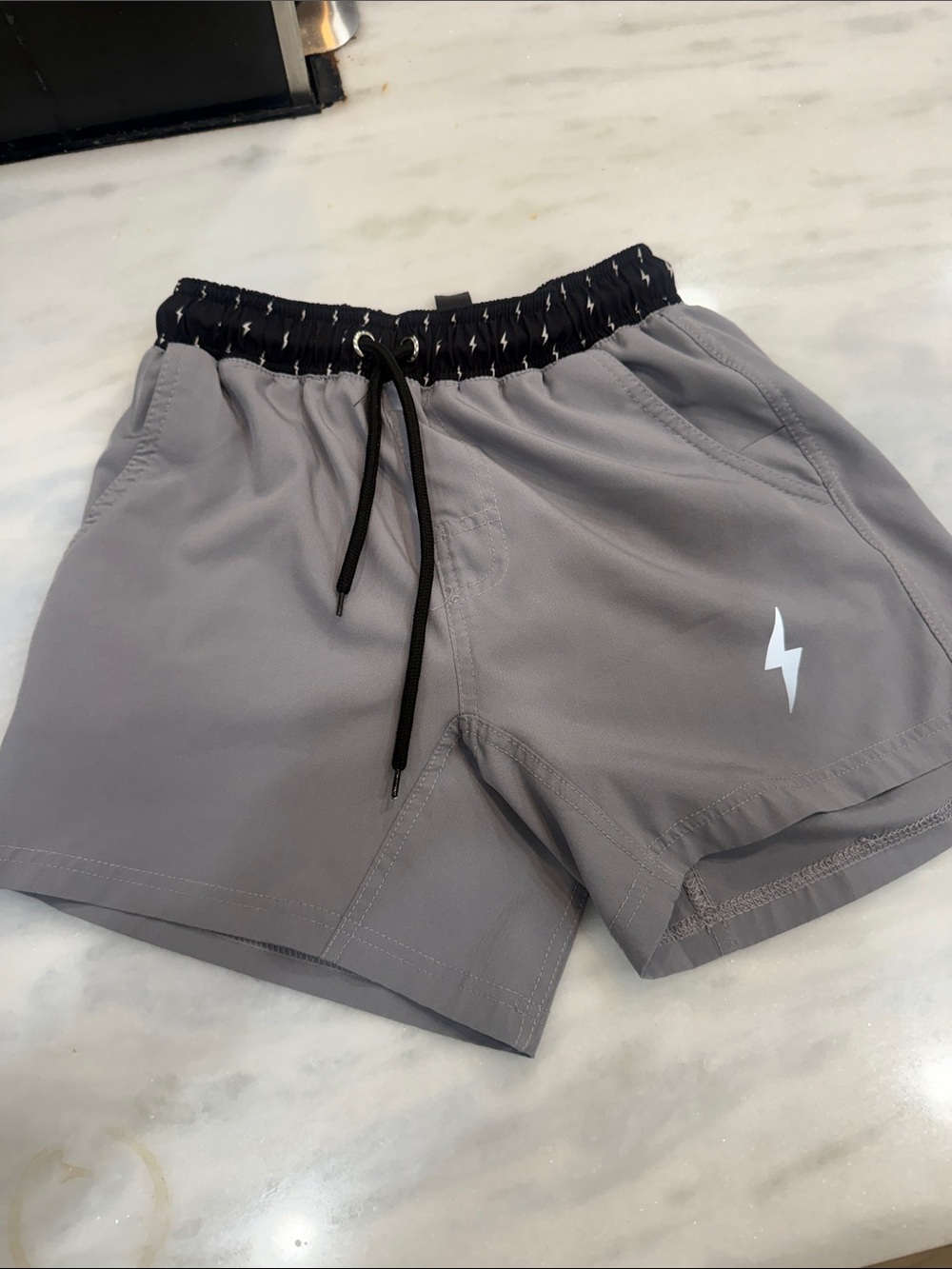 boys Bruce bolt Gray Swim Shorts with Lightning Bolt